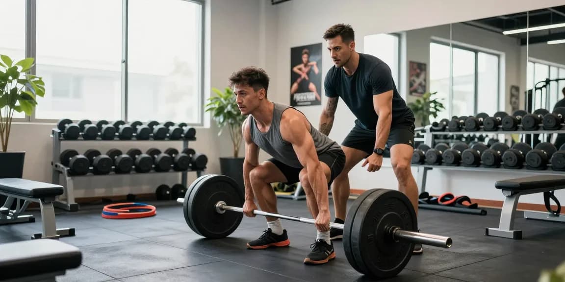 Im Fitnessstudio trainiert ein Mann mit Selliza Shop Gewichten beim Krafttraining.