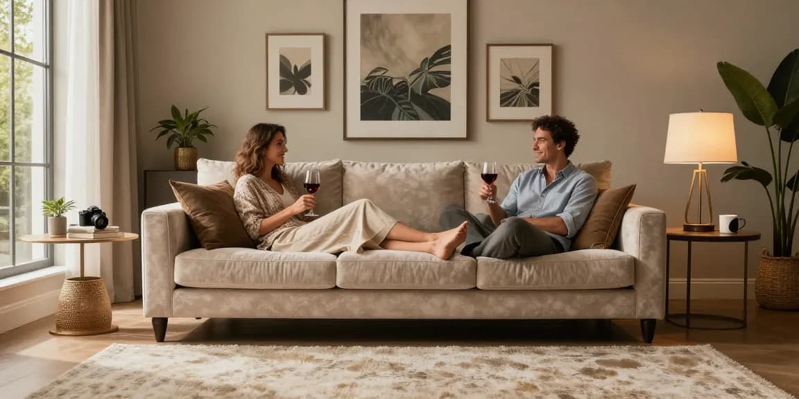 Baxter Sofa online kaufen - Luxuriöses Wohnzimmer mit Baxter Sofa, stilvollem Dekor und warmer Atmosphäre.