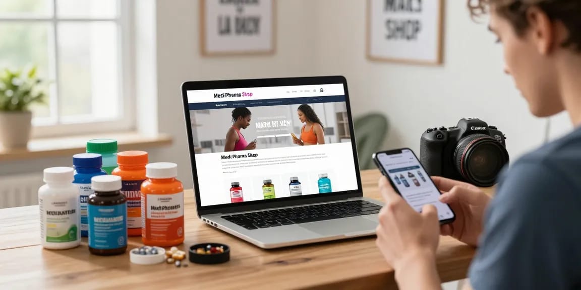 Erforschen Sie den Medi Pharma Shop online für qualitativ hochwertige Steroide und Nahrungsergänzungsmittel in einer lebhaften Wellness-Einkaufsatmosphäre.