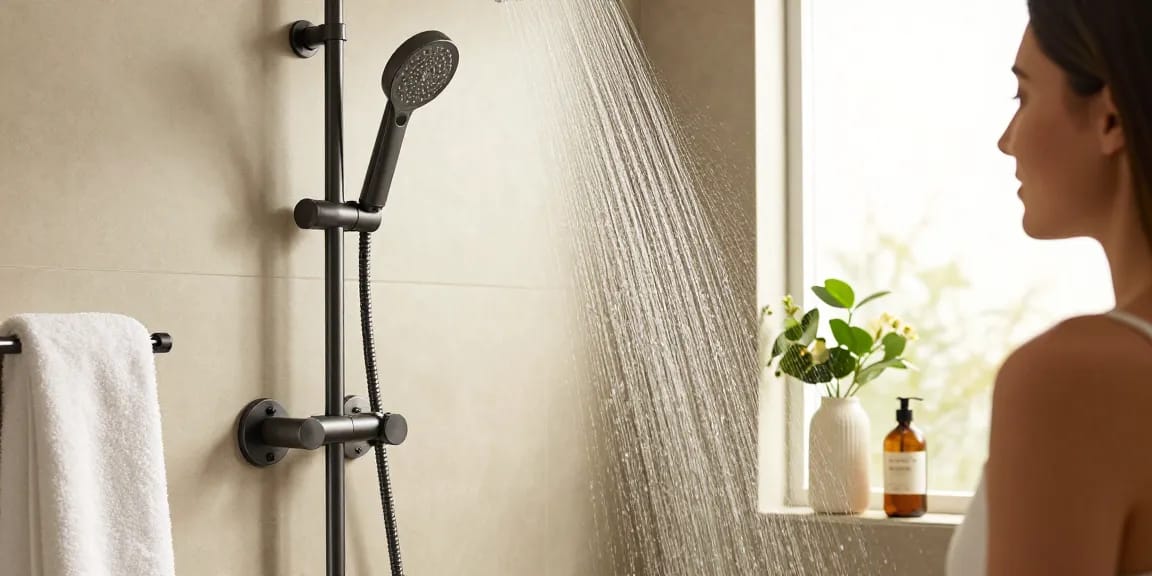 Genieten van een luxueuze ervaring met een regendouche thermostaatkraan in een moderne badkameromgeving.