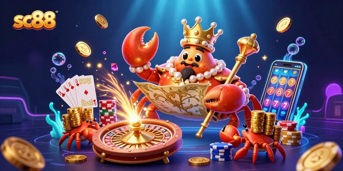 Experience thrilling gaming at SC88 with our vibrant casino illustration showcasing rich golden treasures and exciting gameplay.