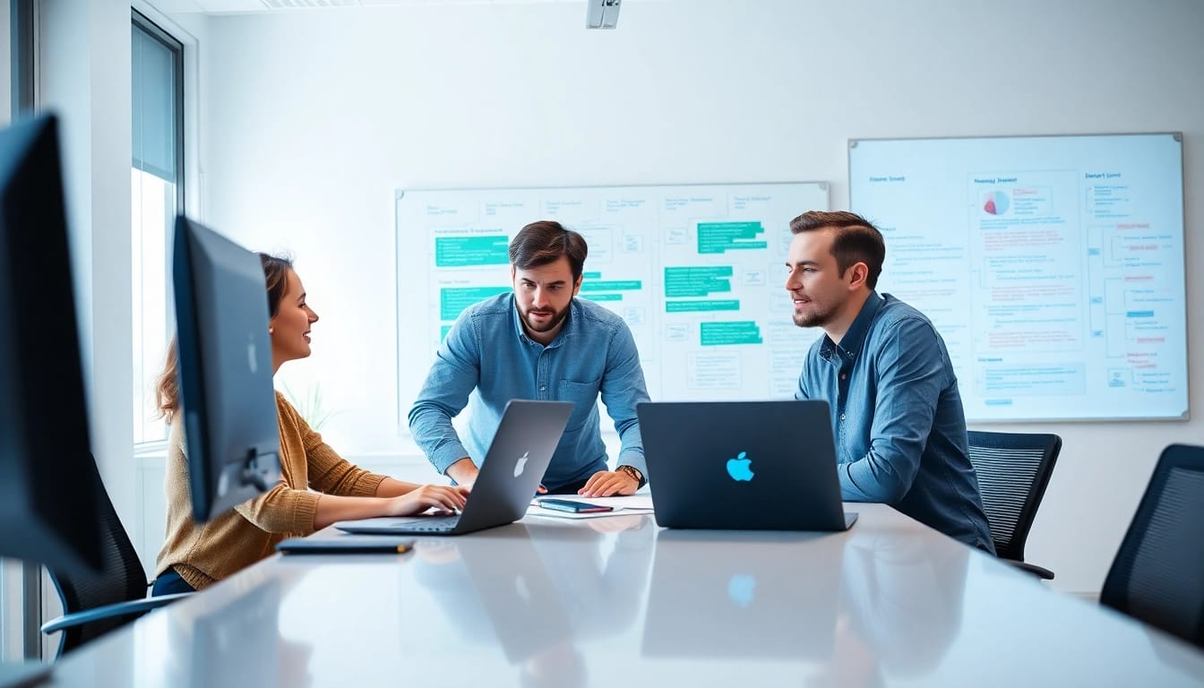 Software Entwicklung: Programmierer arbeiten produktiv in moderner Büroumgebung.