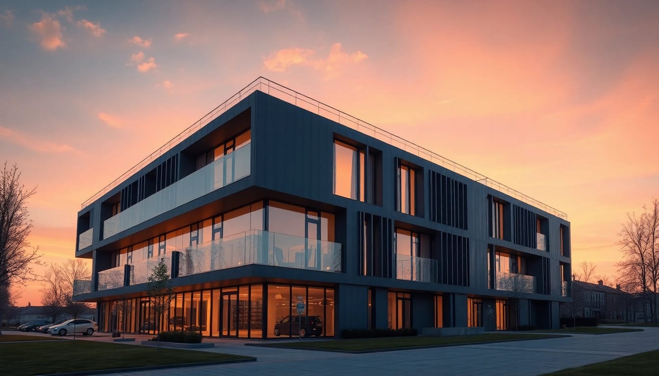 Fotorealistische 3D-Visualisierung Architektur mit lebendigen Farben und realistischen Texturen.