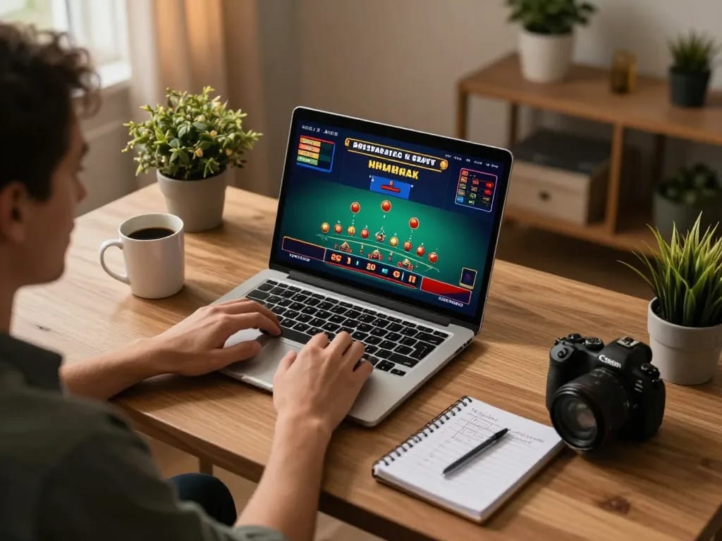 bet168 player engaged in live dealer blackjack game from a cozy home office