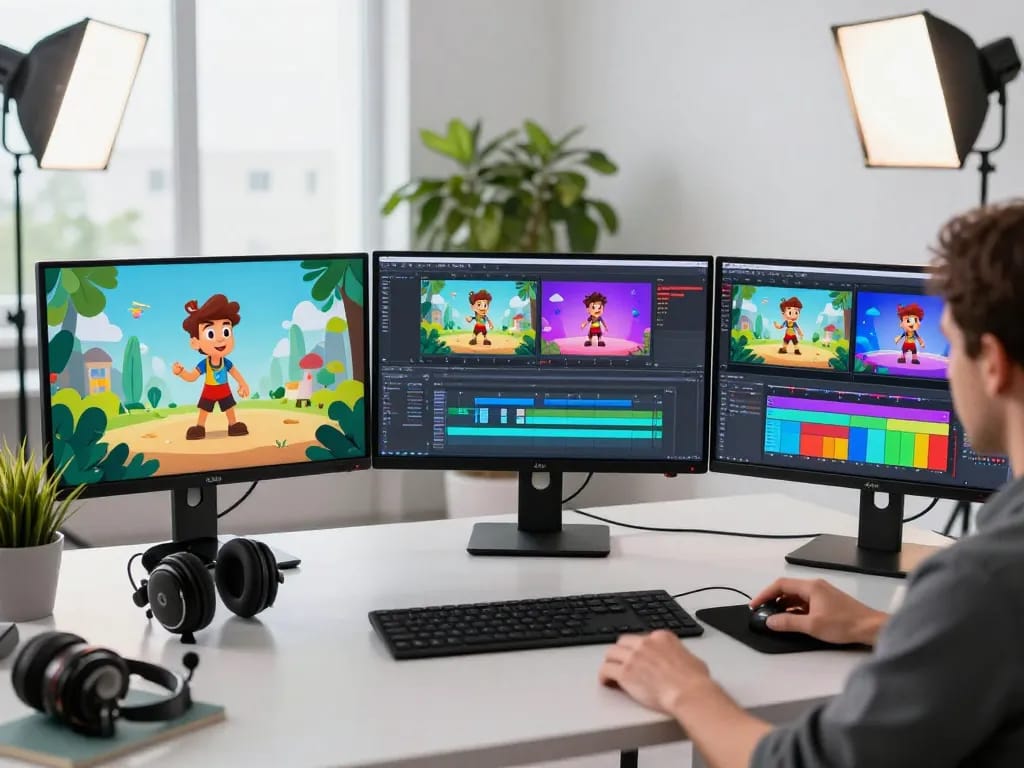 Innovative video production using free motion control AI in a modern studio setup.