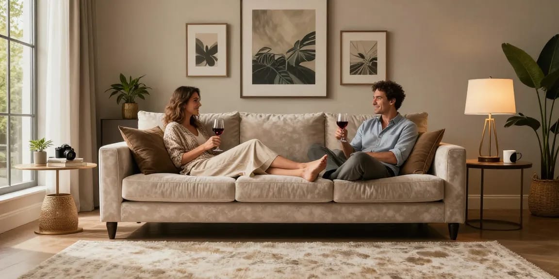 Baxter Sofa online kaufen - Luxuriöses Wohnzimmer mit Baxter Sofa, stilvollem Dekor und warmer Atmosphäre.