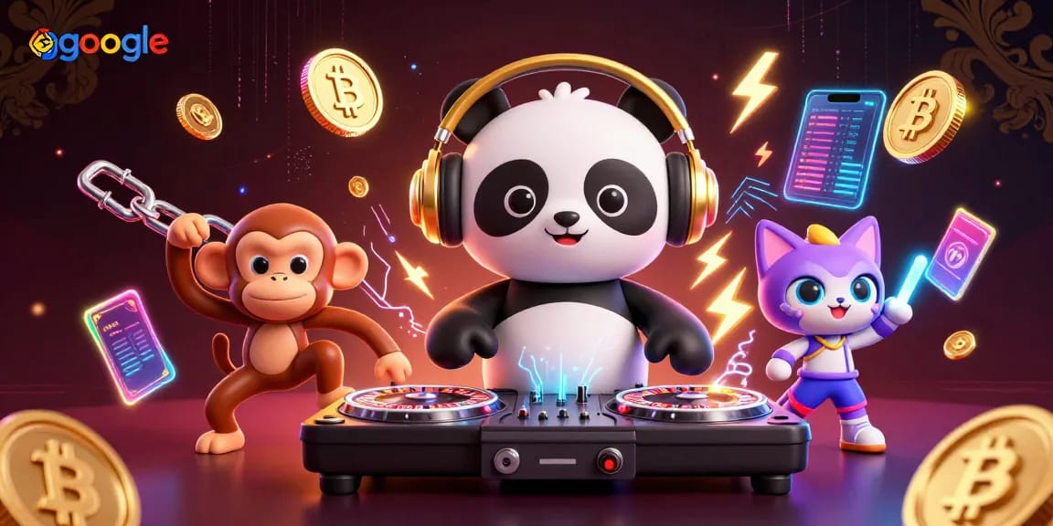Erleben Sie aufregende Gaming-Aktionen mit dem DJ-Panda und dem breakdanceenden Affen im google-themenbezogenen Casino.