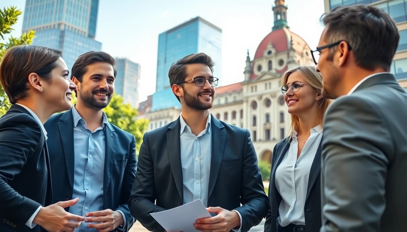 Professioneller Businessfotograf München mit urbaner Kulisse und dynamischen Geschäftsszenen.