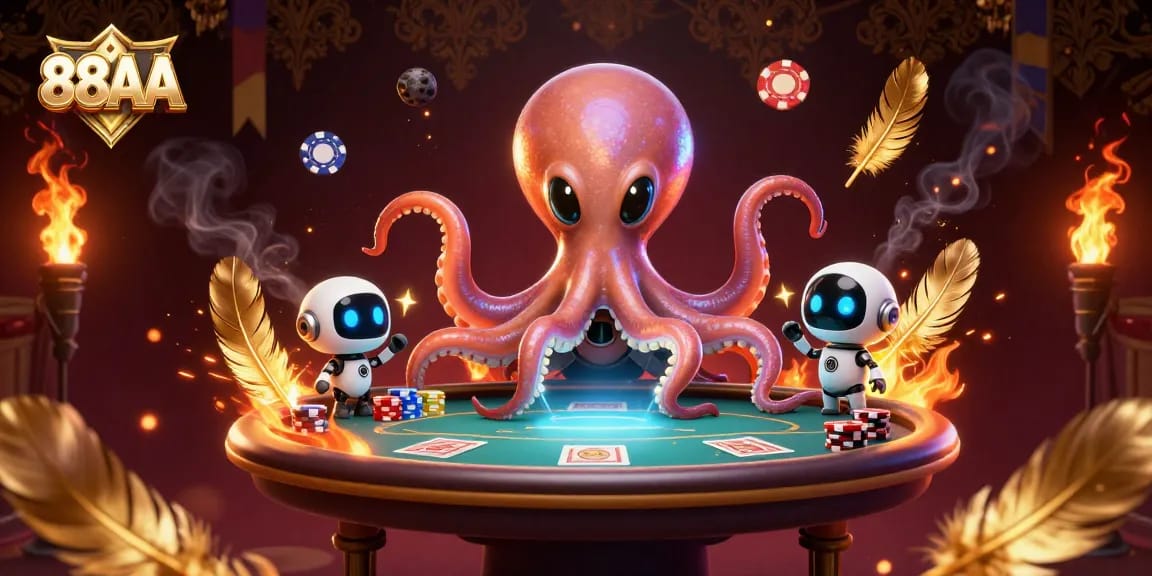 Experience thrilling poker action with 88AA as an alien octopus and robot soar through cosmic stakes.