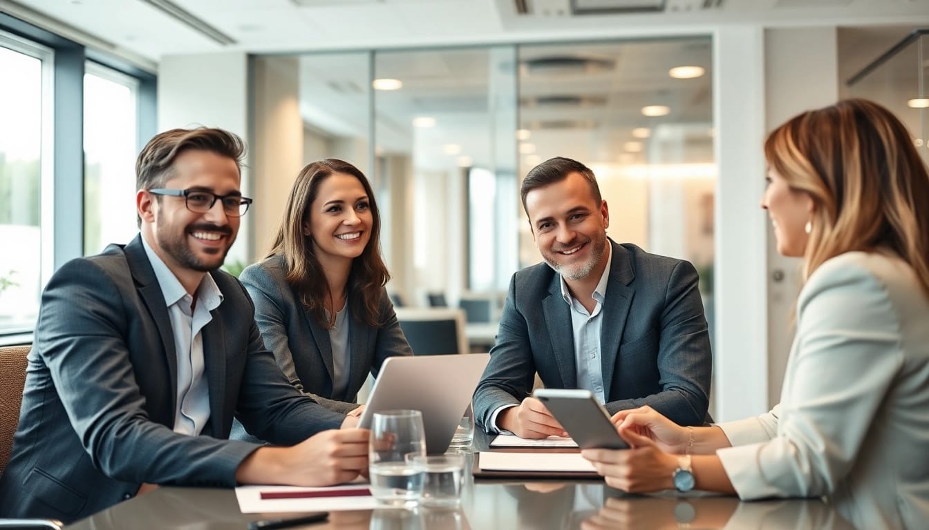 Unternehmensberatung: Unternehmensberater analysieren Daten und Strategien während eines Meetings.