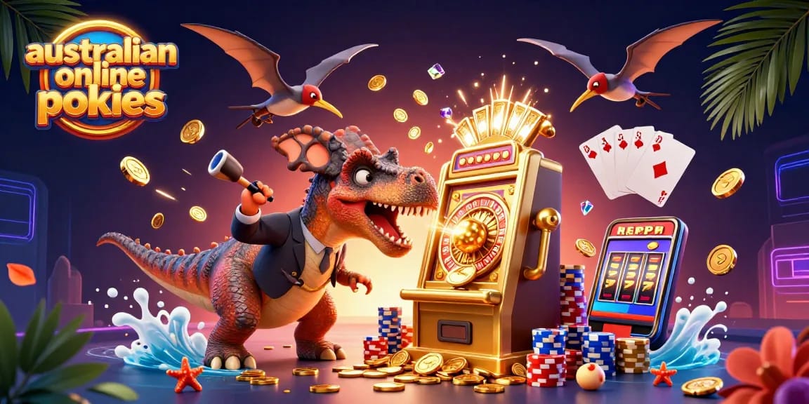 Experience thrilling australian online pokies with a pachycephalosaurus winning at a slot machine!