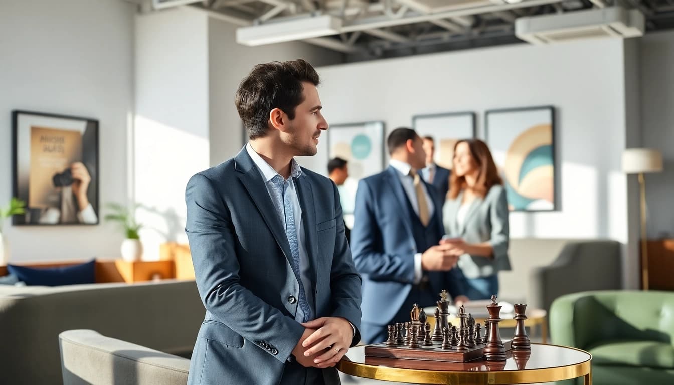 Headhunter in a modern office, engaging with candidates and clients for successful placements.