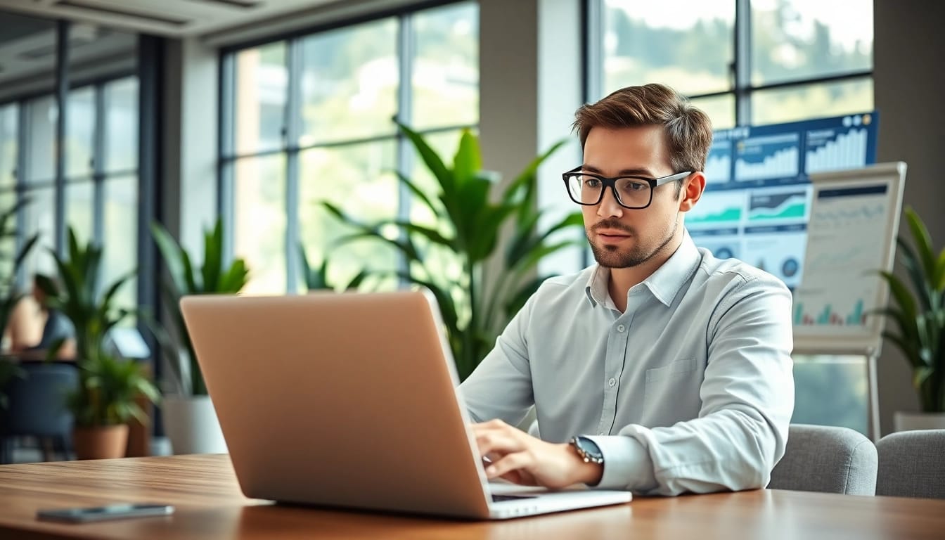 Online Marketing Datenanalyse an einem modernen Arbeitsplatz durch einen digitalen Marketingberater