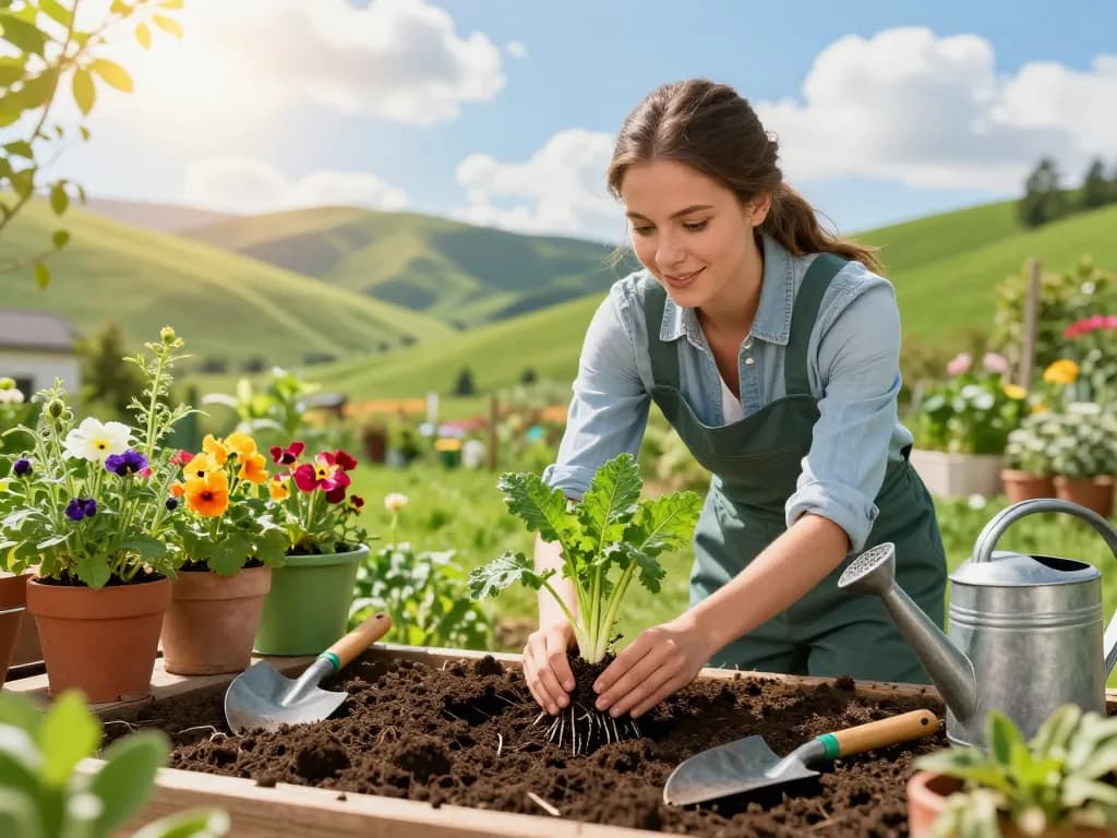 Planting spargelpflanzen in a vibrant home garden with sunlight and colorful surroundings.