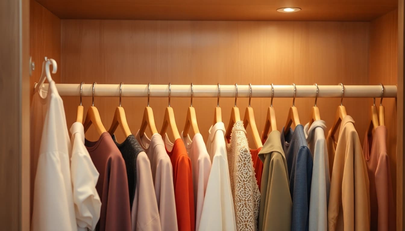 Hochwertige Kleiderbügel 100 Stück, ordentlich im Kleiderschrank angeordnet, stilvolles Design mit rutschfester Oberfläche.