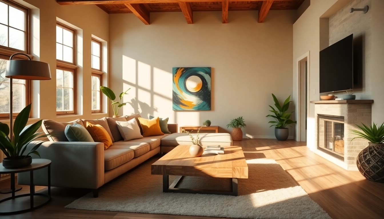 Einrichtungsideen für einen gemütlichen Wohnraum mit modernem und rustikalem Design.