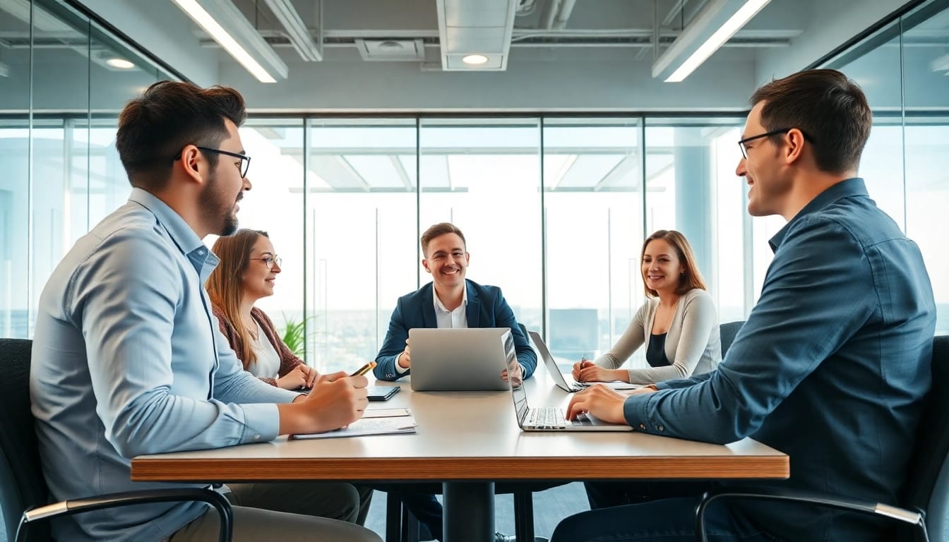 Teammeeting zur Strategieentwicklung, um Vertriebsspezialisten finden zu erleichtern.