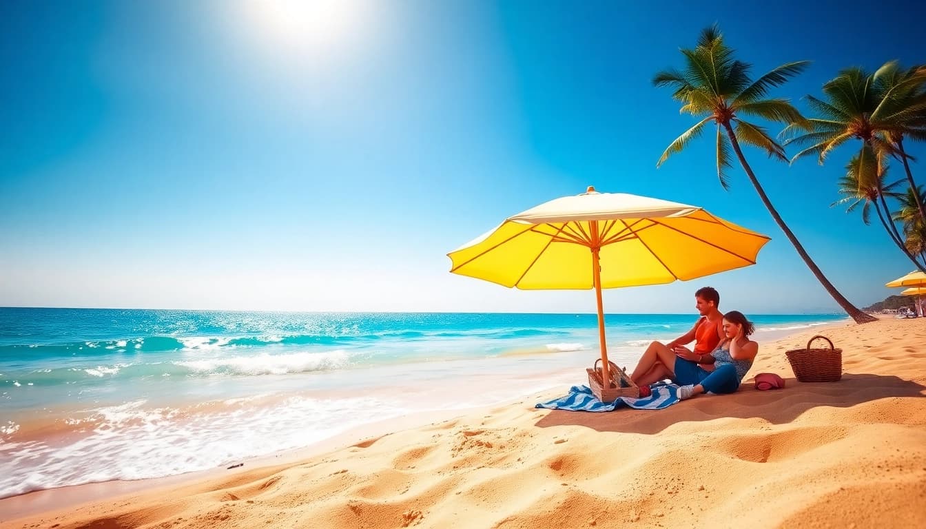 Genießen Sie gran canaria urlaub mit einem romantischen Strandpicknick unter Palmen.