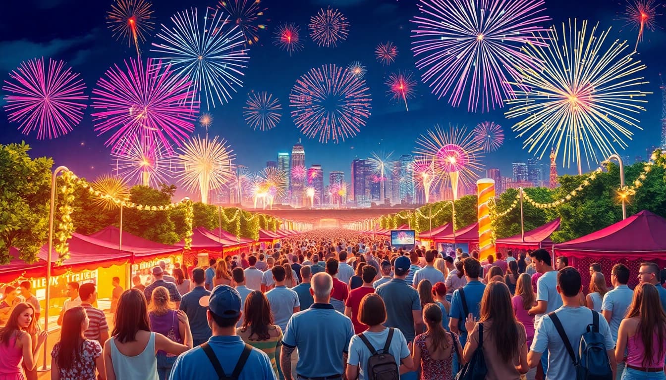 Experience the excitement of wholesale fireworks lighting up the night sky at a lively festival.