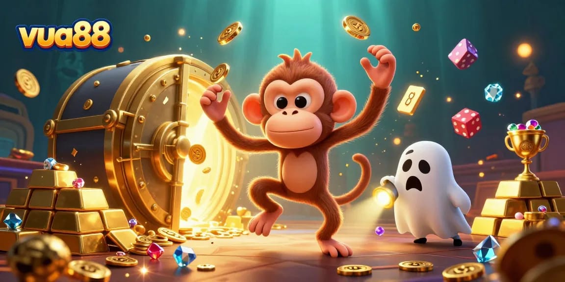 Engage in the thrilling world of vua88 with playful characters in a haunted casino.