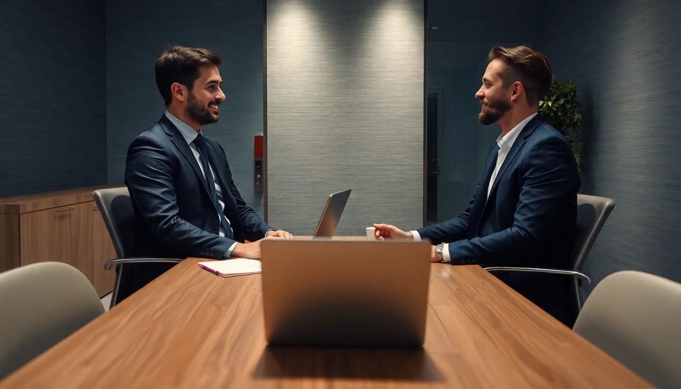 Headhunter aus einem modernen Büro beim Gespräch mit einem Kandidaten, der sich für eine Stelle bewirbt.