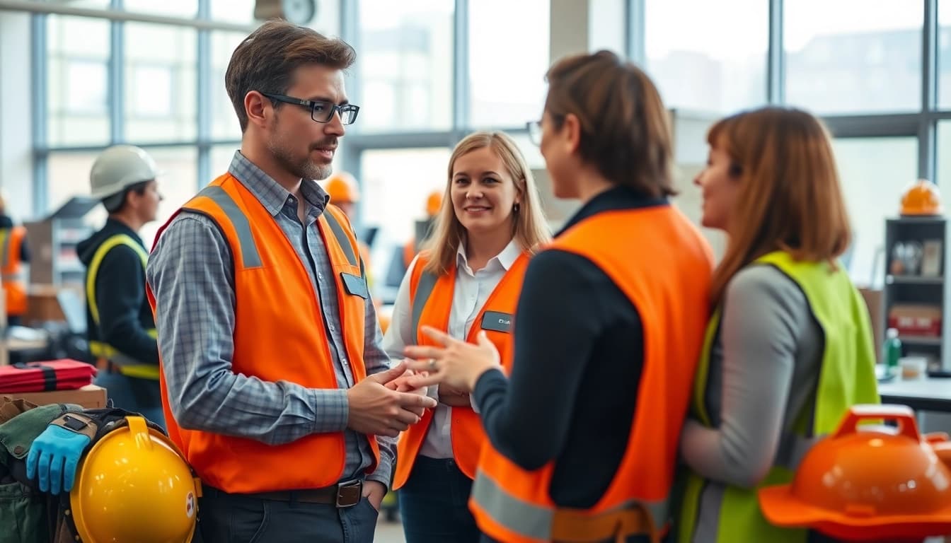 Beratung durch Health and Safety Consultants in einer professionellen Arbeitsumgebung mit Sicherheitsausstattung.