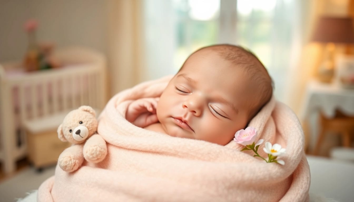 Neugeborenen Babyshooting mit schlafendem Baby in warmem, einladendem Umfeld.