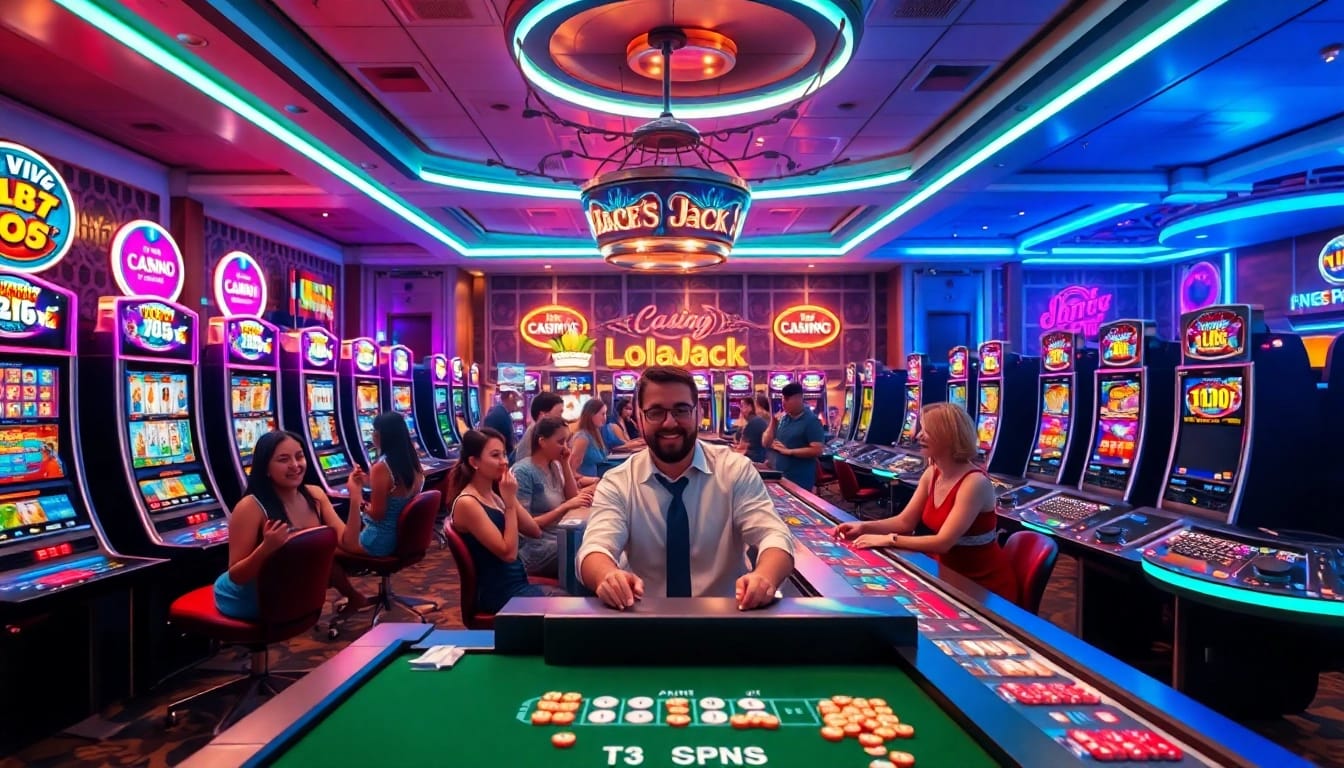 Spiele mit LolaJack Germany in einem aufregenden Casino-Umfeld voller lebendiger Slots.