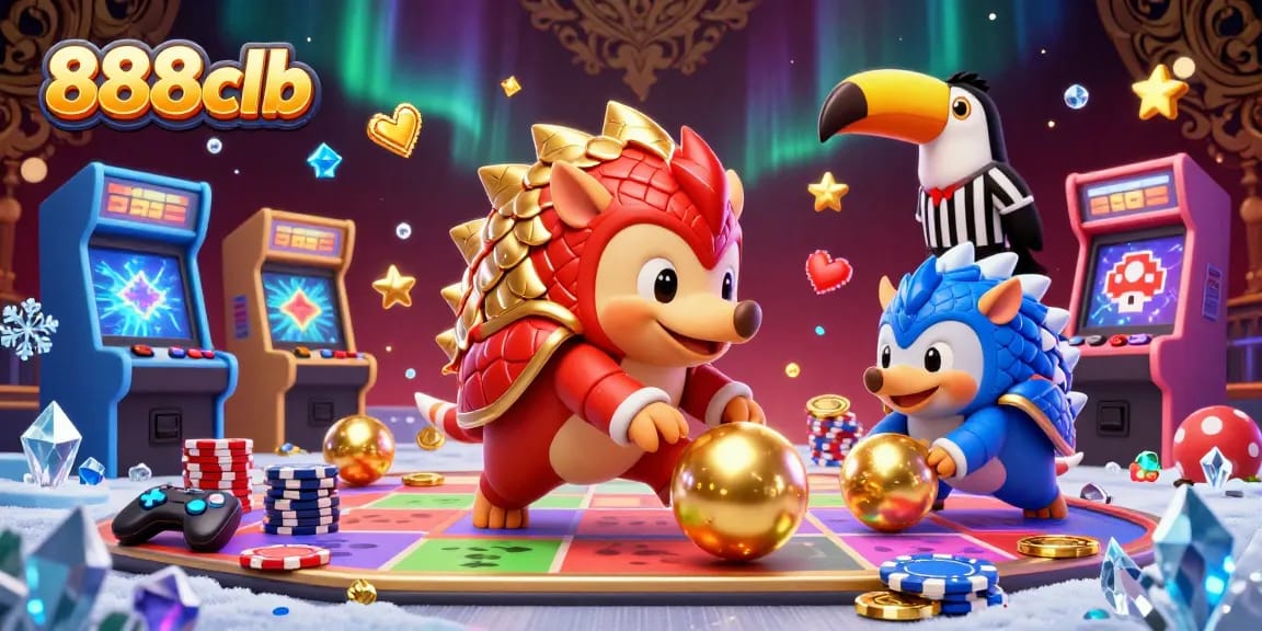 Experience thrilling bets at 888clb with pangolins and poker chips in a vivid casino game scene.