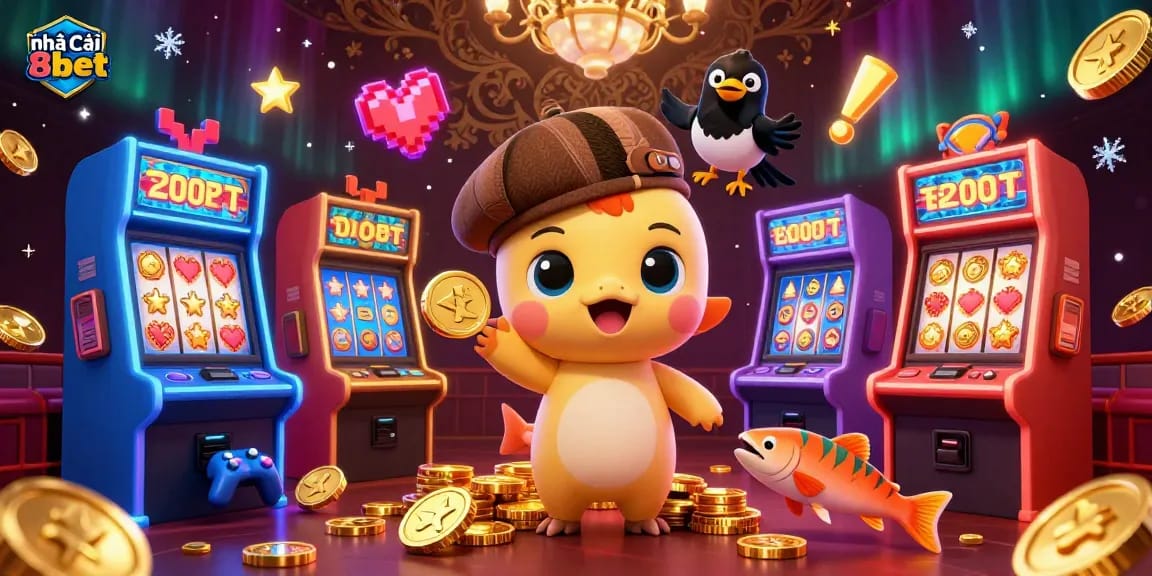 Experience the excitement at nhà cái 8kbet with iconic characters and vibrant casino elements.