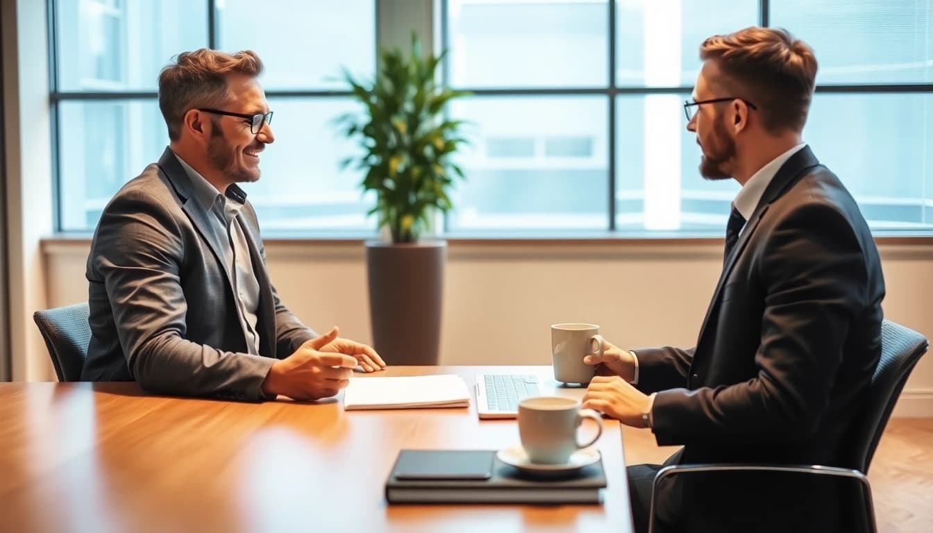 Headhunter Kiel führt ein Bewerbungsgespräch in einem modernen Büro ambiente interativ.
