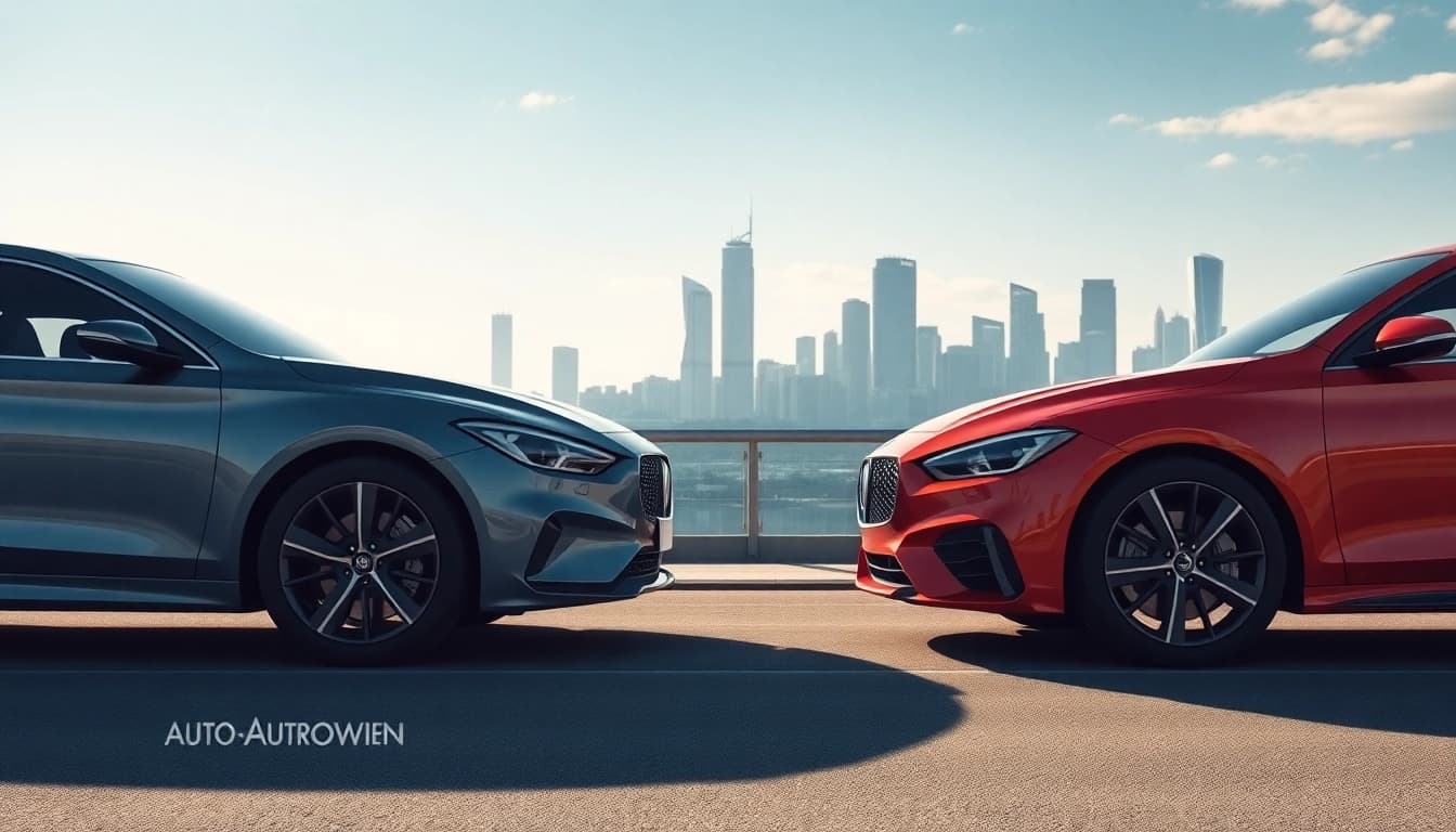 Autovergleich zwischen zwei modernen Autos in einer urbanen Umgebung.