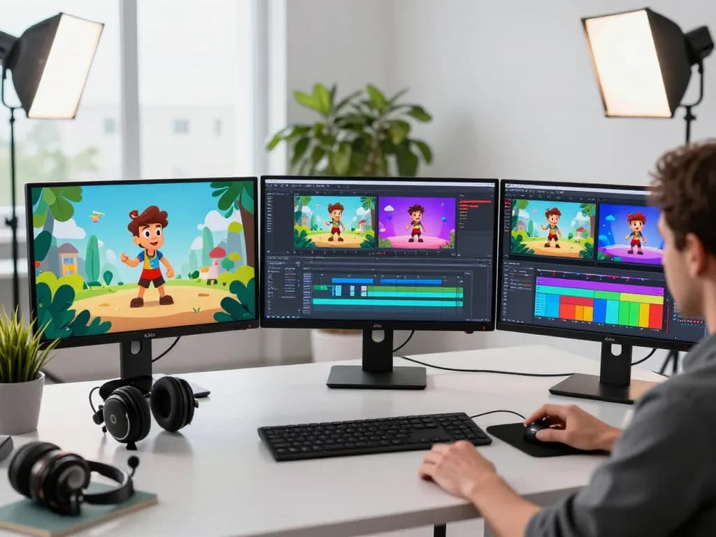 Innovative video production using free motion control AI in a modern studio setup.