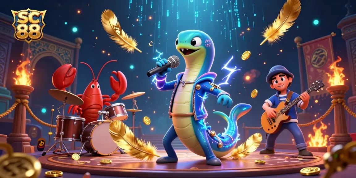 Experience thrilling gameplay at sc 88 with vibrant casino elements, electric eel DJ, and animated underwater stage.