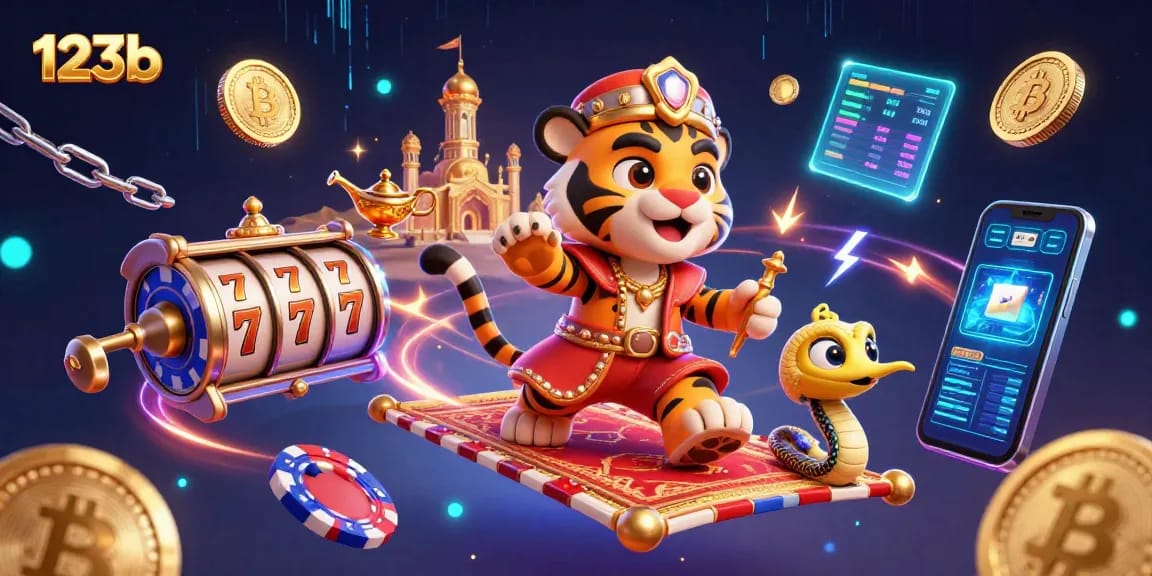 Experience 123b's dynamic gambling world with a colorful Arabian theme and engaging gaming elements.