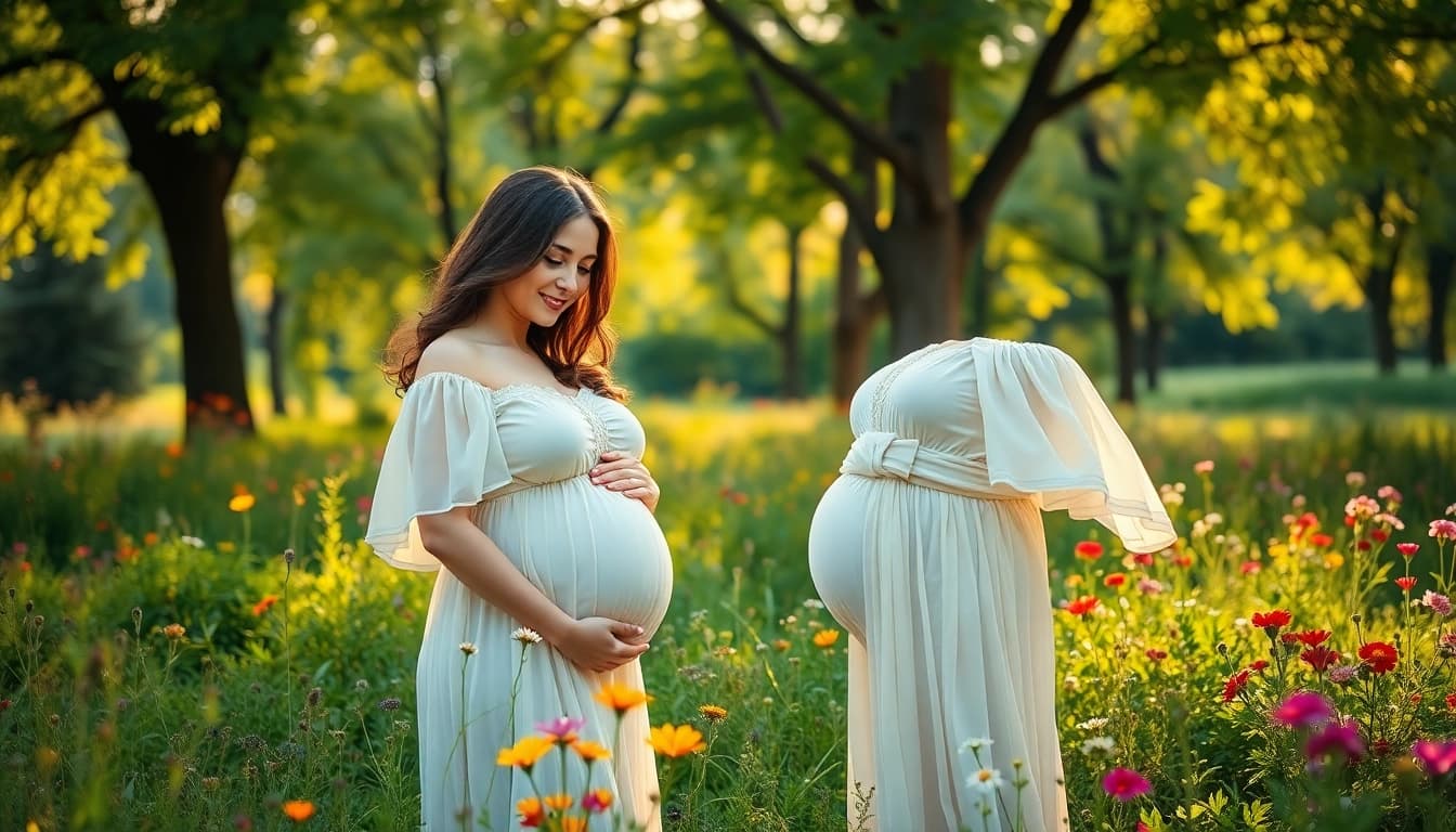 Schöne Momente beim Babybauch Shooting München in der Natur festgehalten.