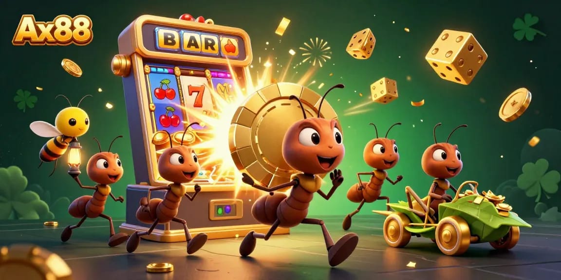 Experience Ax88's thrilling gaming adventures with a heist theme featuring vibrant 3D characters and dynamic casino elements.