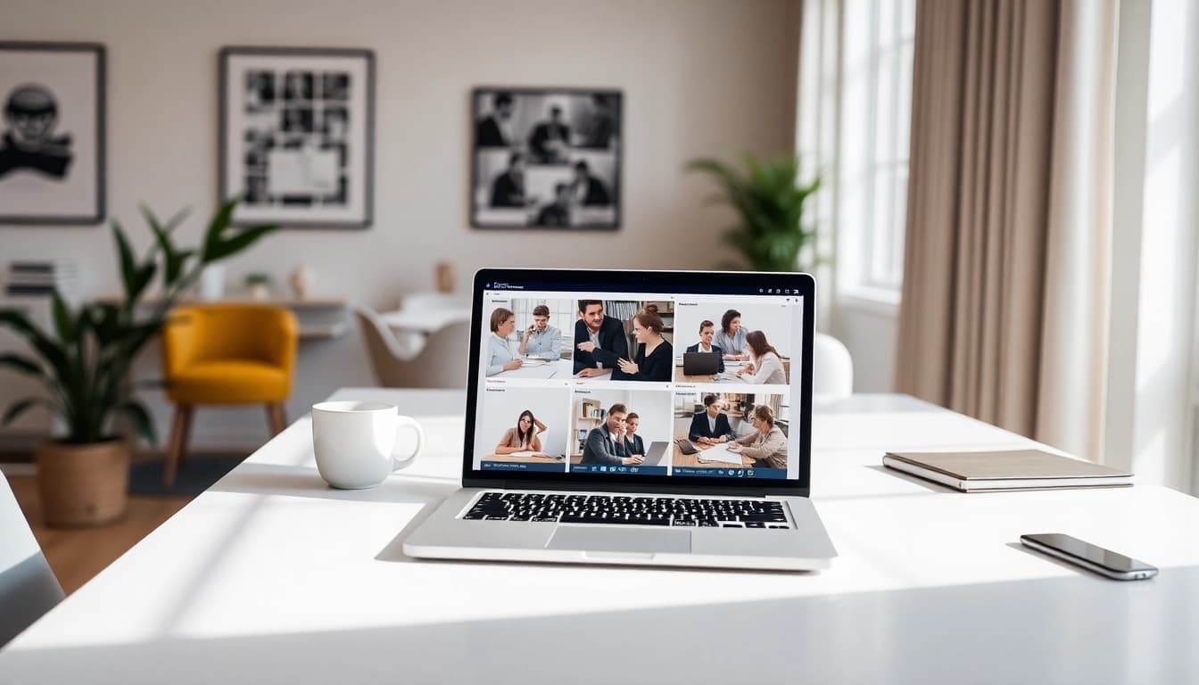 Browse Stellenangebote on a sleek laptop in a contemporary office setting.