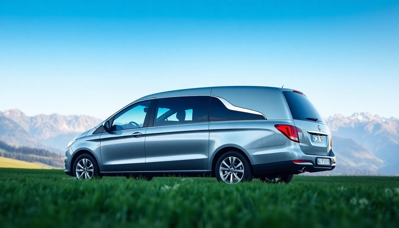 Transport pokojnika iz Švicarske uz savremeni luksuzni automobil u predivnom pejzažu.