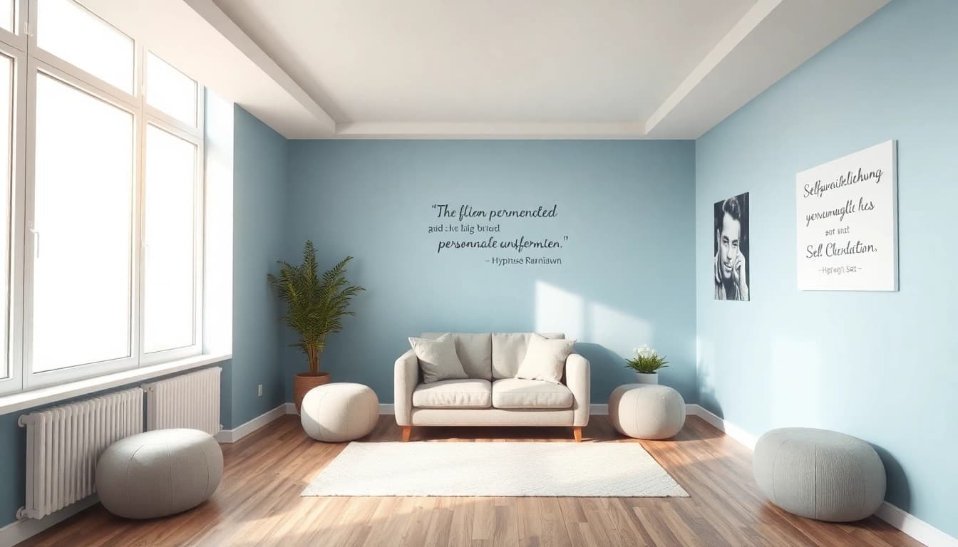 Entspannen im modernen Hypnose-Studio in Hannover - einladende Atmosphäre mit beruhigenden Farben und inspirierenden Bildern.