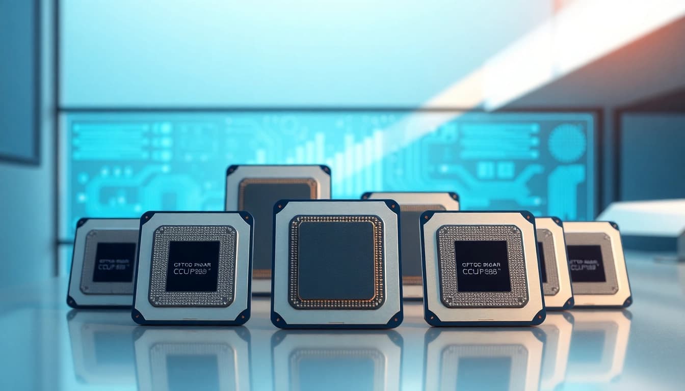 Prozessor Vergleich mit verschiedenen CPUs auf einem modernen Arbeitsplatz.