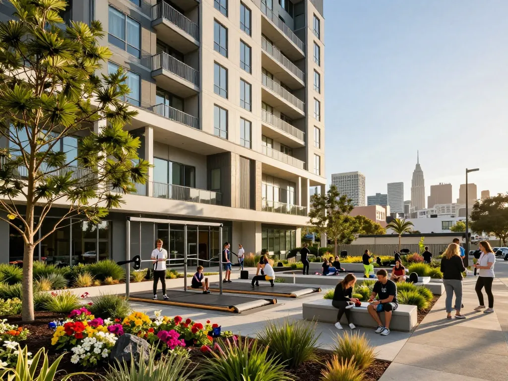Five88 modern apartment complex in San Francisco with vibrant community activities.