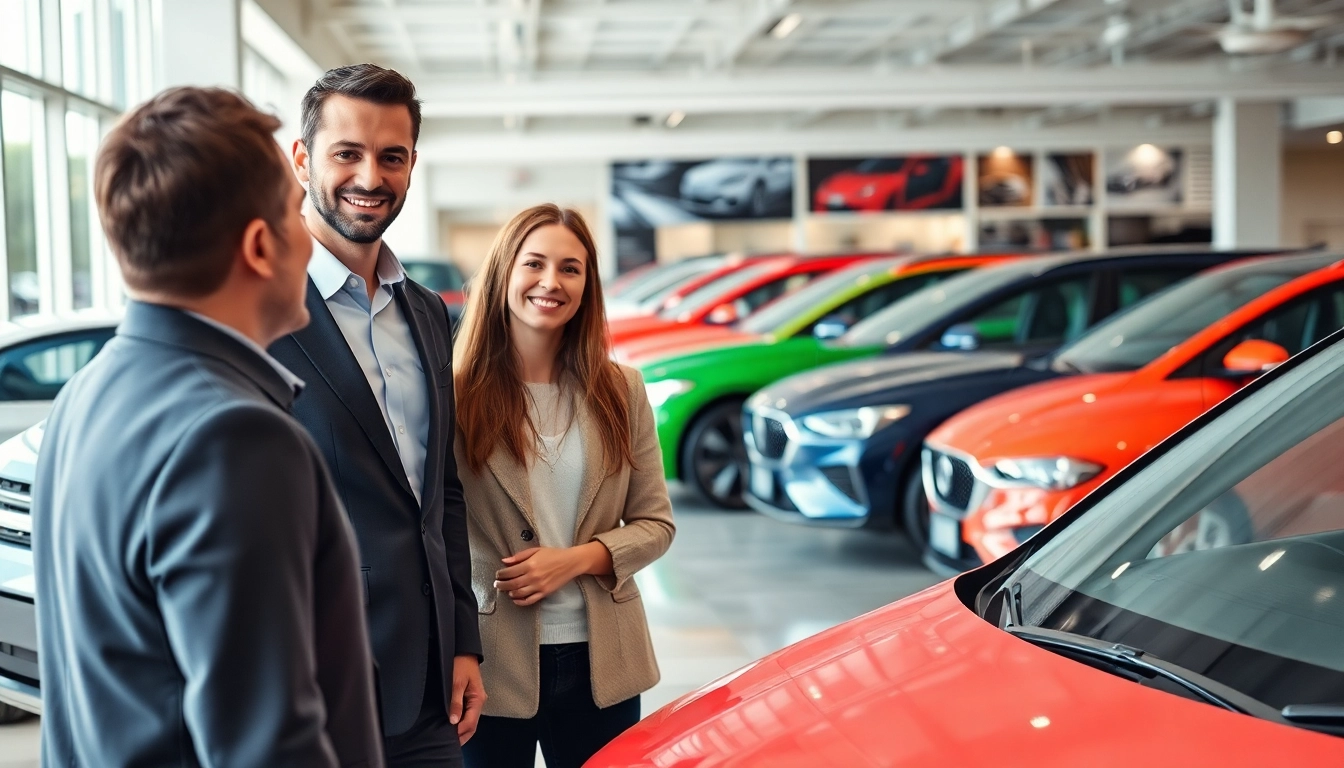 Auto kaufen im modernen Autohaus mit freundlichem Verkaufspersonal und verschiedenen Fahrzeugen.