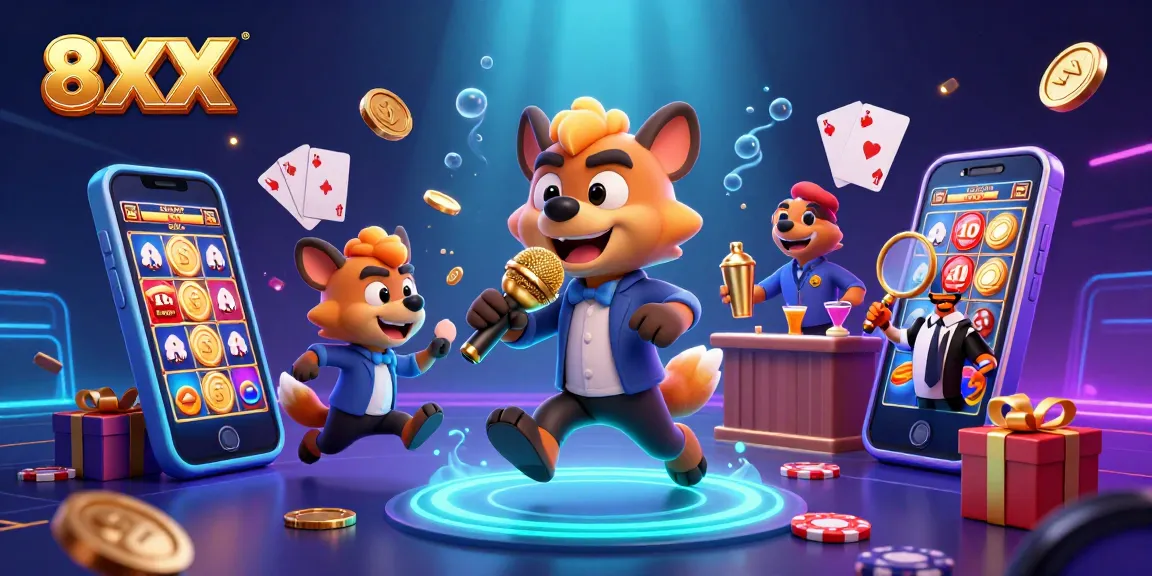 Engage in fun at the vibrant 8XX comedy casino with hyenas, golden slots, and lively atmosphere.
