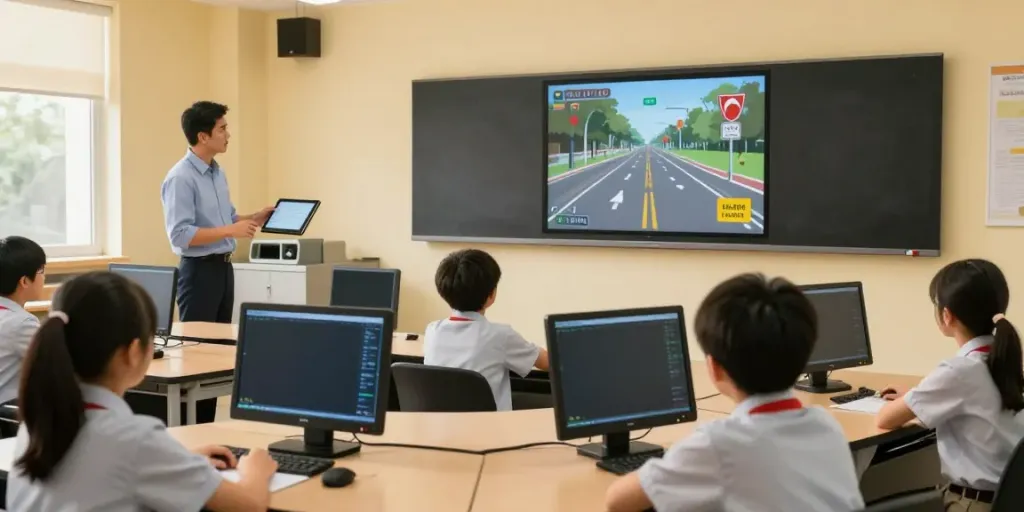VKU Zürich: Moderner Unterrichtsraum für Verkehrskunde mit digitalen Lernmaterialien in Zürich.