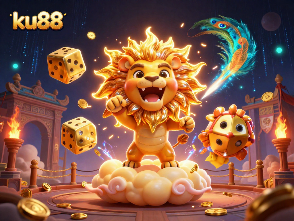 Experience thrilling gameplay at ku88 with golden coins and dynamic dice in a vibrant casino scene.