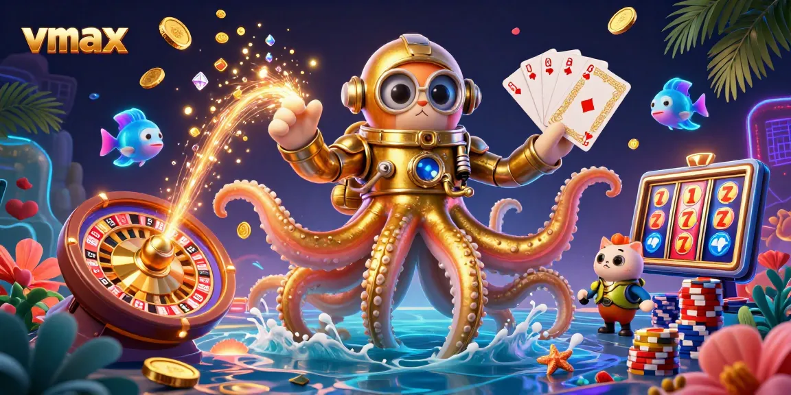 Engage and win at vmax casino with vibrant slot machines, golden coins, and thrilling gaming action.