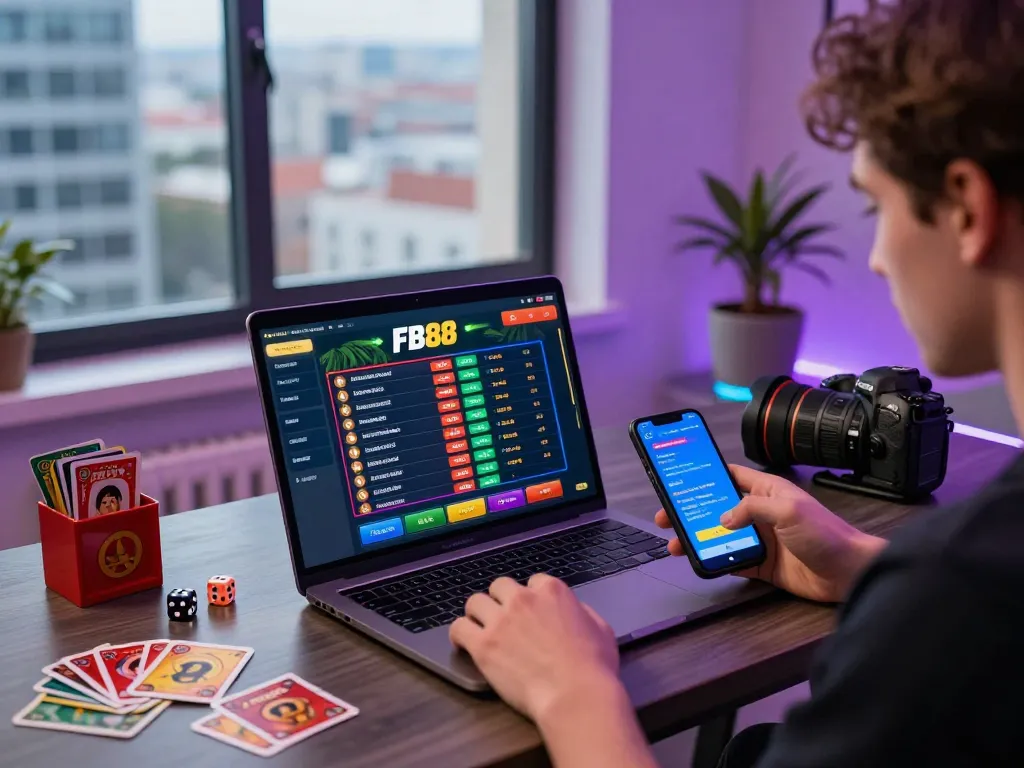 Player experiencing the excitement of fb88 online gambling with live betting on a laptop.