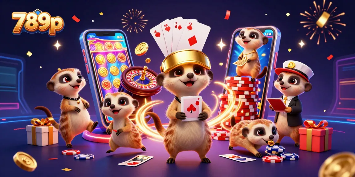 Engage in the exciting world of 789p while cartoon meerkats operate a dynamic casino scene.