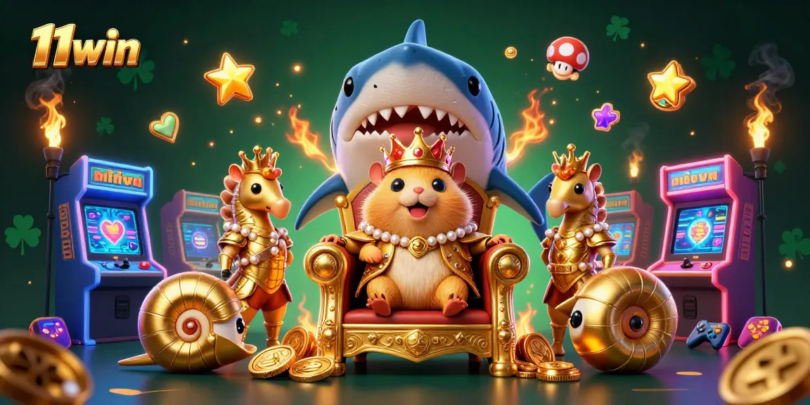 Engage in thrilling gameplay with 11win's vibrant casino-themed 3D illustration.